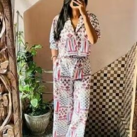 Orbina Fashion Rayon Long Sleeve Crop Shirt and Wide-Leg Pants for Women Girls