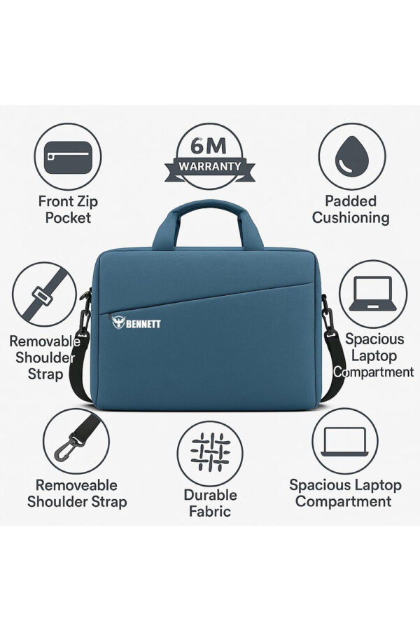 Bennett™ Mystic Formal Business Briefcase Bag Crossbody Messenger College Bags for Men Women MacBook INoteBook ITablet Laptop Upto 15.6 Inch | Handbags with Shoulder Straps (Blue) 6 Months Warranty - Image 5