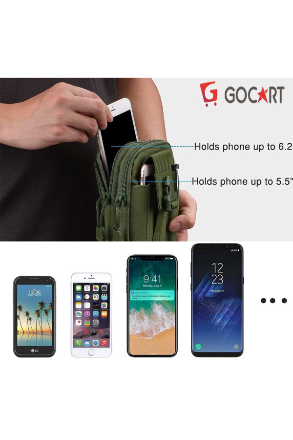 GOCART WITH G LOGO Men's Nylon Outdoor Tactical Waist Bag EDC Molle Belt Waist Pouch Security Purse Phone Carrying Case (Green) - Image 8
