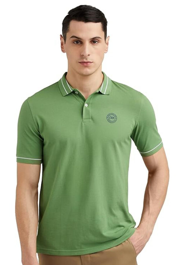 Peter England Men's Regular Fit Insignia Half Sleeve Polo T-Shirt | Cotton Rich | Premium Pique Weave
