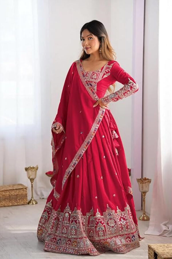 Fashion Silk Embroidery Designer Lehenga Choli Set For Women Party| latest Bridal Stylish Design Wedding Lehenga Choli For Women (Free Size)