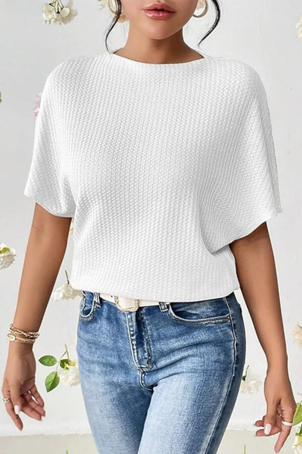 Women Fashion Fall Batwing Half Sleeve t Shirt for Woman Boat Neck Oversized Tunic Tops Casual Waffle Knit Tshirt Tops for Women - Image 2