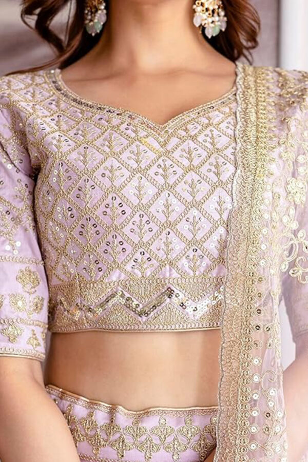 Women's Satin Sequin Embroidery Bridal Lehenga Choli with Net Dupatta |Bridal Wedding Lehenga Choli for women - Image 5