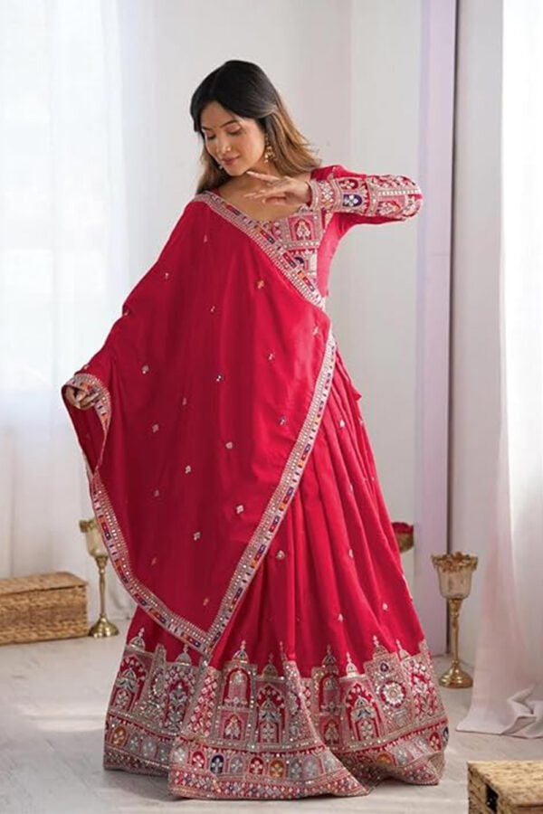 Fashion Silk Embroidery Designer Lehenga Choli Set For Women Party| latest Bridal Stylish Design Wedding Lehenga Choli For Women (Free Size) - Image 4