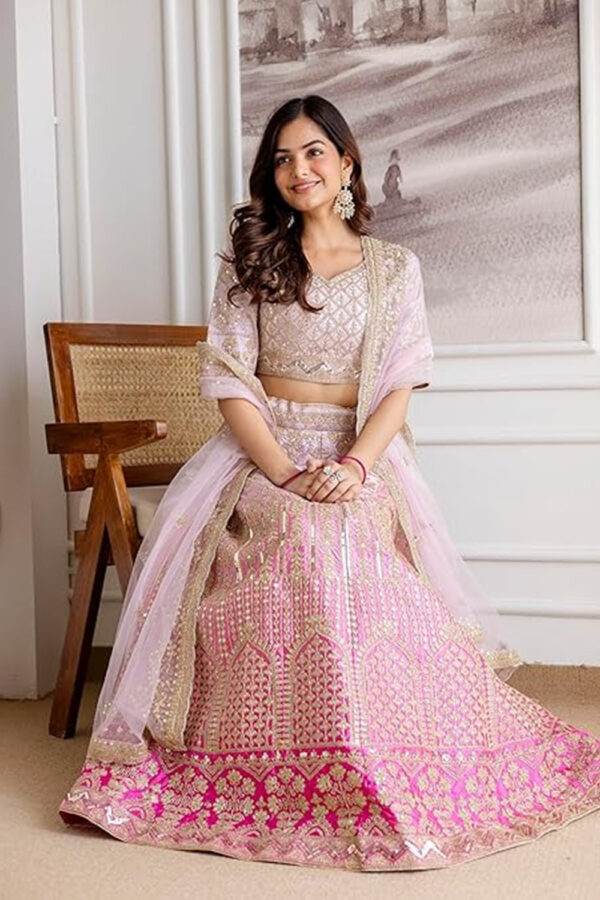 Women's Satin Sequin Embroidery Bridal Lehenga Choli with Net Dupatta |Bridal Wedding Lehenga Choli for women - Image 2