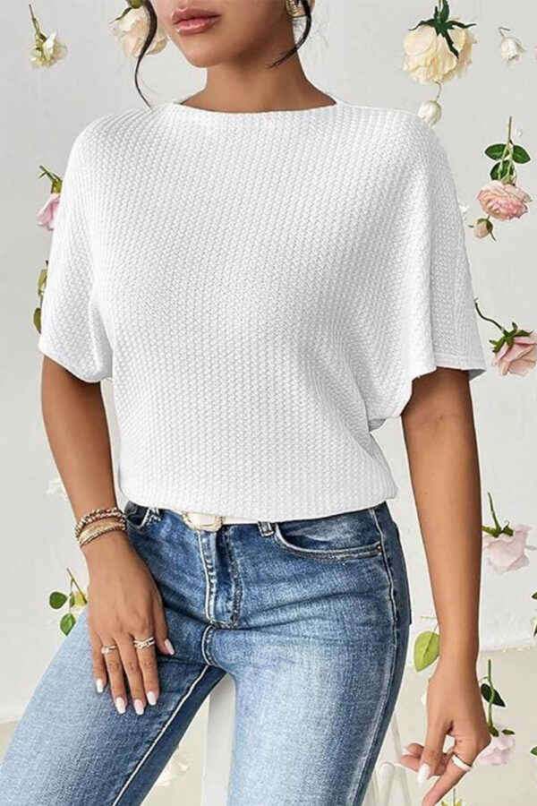 Women Fashion Fall Batwing Half Sleeve t Shirt for Woman Boat Neck Oversized Tunic Tops Casual Waffle Knit Tshirt Tops for Women - Image 4