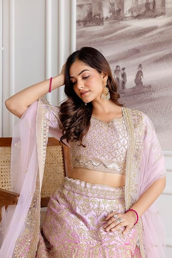 Women's Satin Sequin Embroidery Bridal Lehenga Choli with Net Dupatta |Bridal Wedding Lehenga Choli for women - Image 4