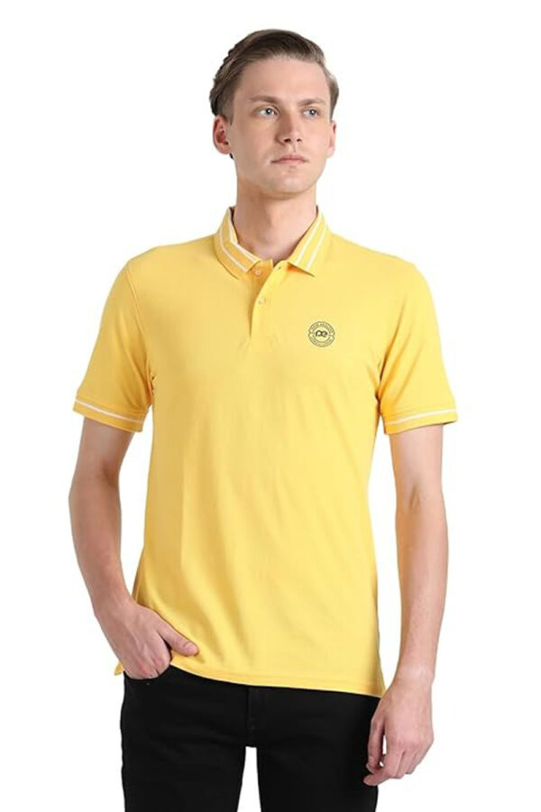 Peter England Men's Regular Fit Insignia Half Sleeve Polo T-Shirt | Cotton Rich | Premium Pique Weave
