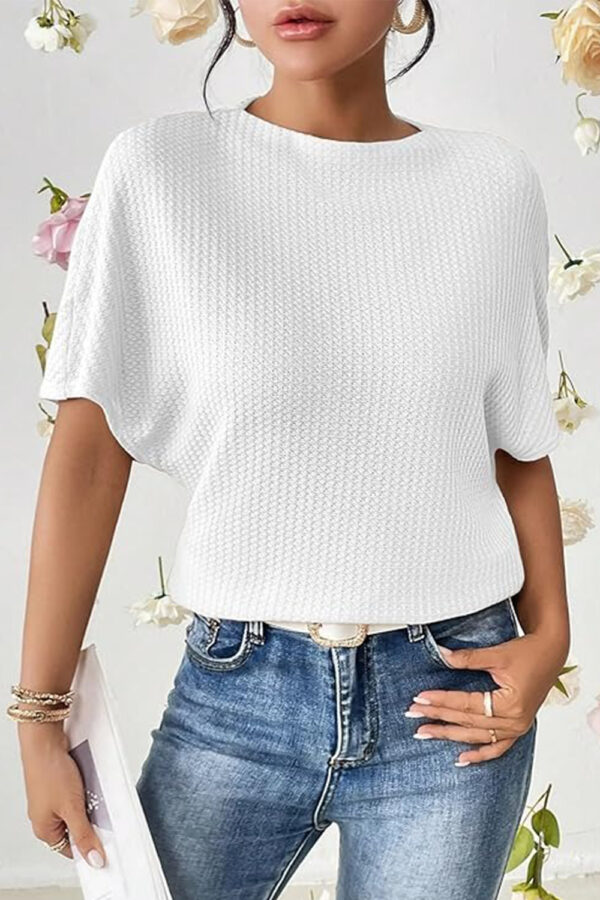 Women Fashion Fall Batwing Half Sleeve t Shirt for Woman Boat Neck Oversized Tunic Tops Casual Waffle Knit Tshirt Tops for Women - Image 5