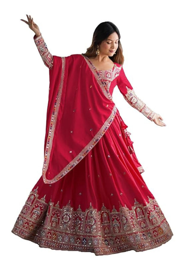 Fashion Silk Embroidery Designer Lehenga Choli Set For Women Party| latest Bridal Stylish Design Wedding Lehenga Choli For Women (Free Size) - Image 5
