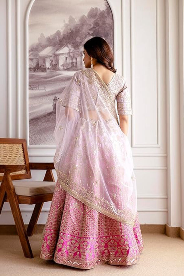Women's Satin Sequin Embroidery Bridal Lehenga Choli with Net Dupatta |Bridal Wedding Lehenga Choli for women - Image 3