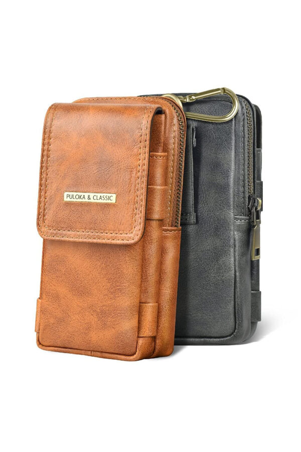 PULOKA Multi-Purpose Dual Mobile PU Leather Pouch Carry Two Phones, Cash, Cards, Keys, and Accessories Travel Holster Pouch Upto 6.8 inch – Black - Image 9