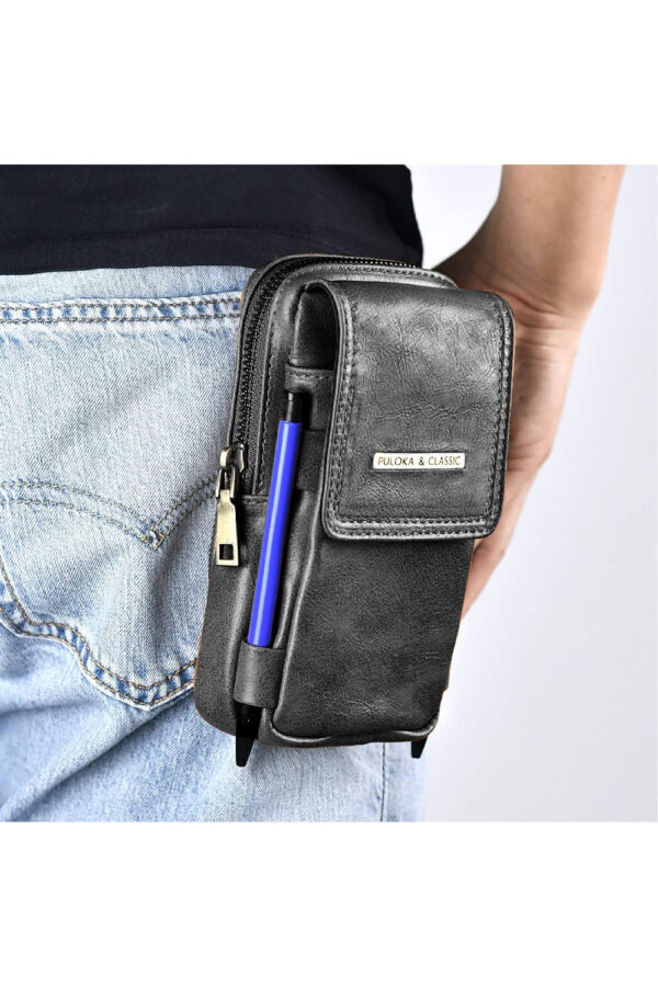 PULOKA Multi-Purpose Dual Mobile PU Leather Pouch Carry Two Phones, Cash, Cards, Keys, and Accessories Travel Holster Pouch Upto 6.8 inch – Black - Image 8