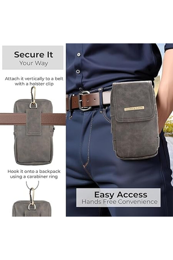 PULOKA Multi-Purpose Dual Mobile PU Leather Pouch Carry Two Phones, Cash, Cards, Keys, and Accessories Travel Holster Pouch Upto 6.8 inch – Black - Image 3