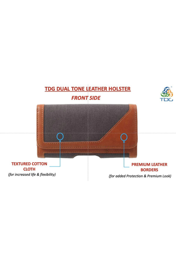 TDG® Dual Tone Faux Leather Pouch Holster Belt Clip Case with Belt Loop & Magnetic Flap Compatible for Apple iPhone Smartphones & Mobiles (Display 5 to 6.5 inches) (Brown, 6.7) - Image 3