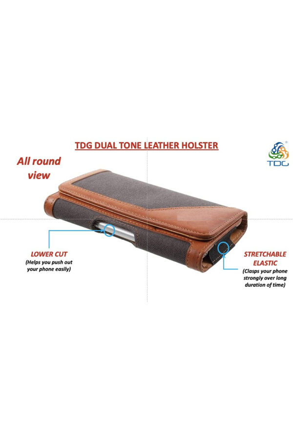 TDG® Dual Tone Faux Leather Pouch Holster Belt Clip Case with Belt Loop & Magnetic Flap Compatible for Apple iPhone Smartphones & Mobiles (Display 5 to 6.5 inches) (Brown, 6.7) - Image 4