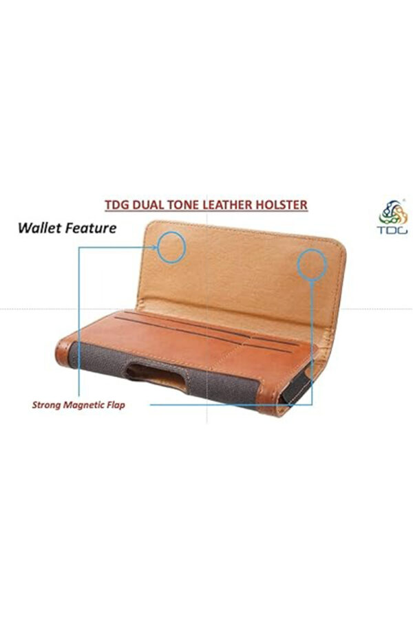 TDG® Dual Tone Faux Leather Pouch Holster Belt Clip Case with Belt Loop & Magnetic Flap Compatible for Apple iPhone Smartphones & Mobiles (Display 5 to 6.5 inches) (Brown, 6.7) - Image 7