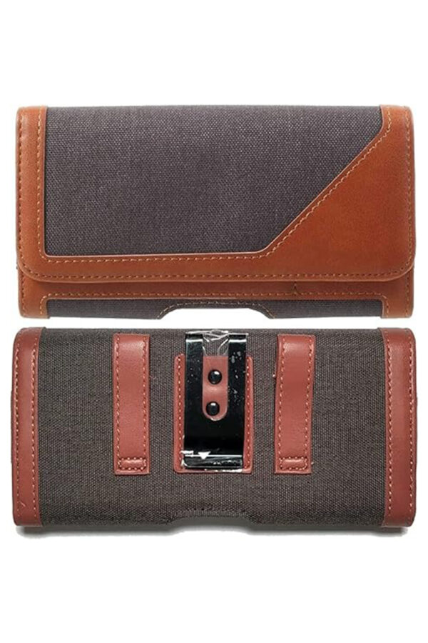 TDG® Dual Tone Faux Leather Pouch Holster Belt Clip Case with Belt Loop & Magnetic Flap Compatible for Apple iPhone Smartphones & Mobiles (Display 5 to 6.5 inches) (Brown, 6.7) - Image 2