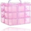 Pink 3-Layer 18-Grid Transparent Plastic Jewelry Storage Box
